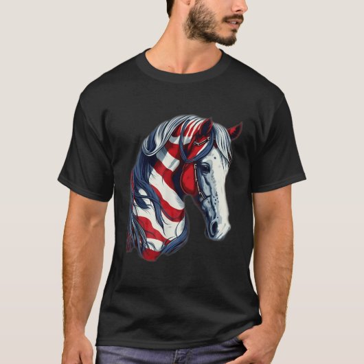 Amerikaanse vlag 4th van juli Paard Patriottisch T-shirt (Voorkant)