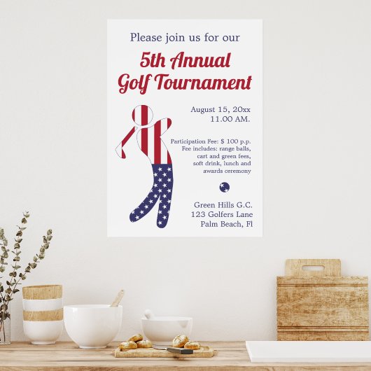 Amerikaanse vlag | Aankondiging van het golftoerno Poster (Keuken)
