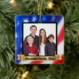 Amerikaanse vlag achtergrond patriottische familie keramisch ornament