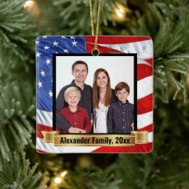 Amerikaanse vlag achtergrond patriottische familie keramisch ornament