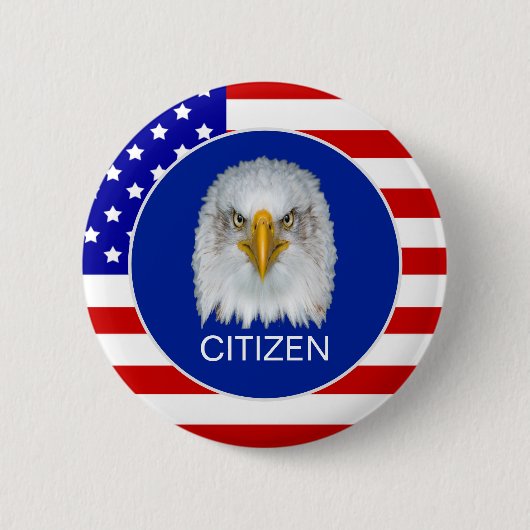 Amerikaanse vlag, adelaar en bewerkbare tekst van ronde button 5,7 cm (Voorkant)