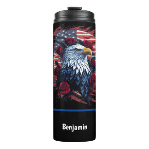 Amerikaanse Vlag Adelaar Rozen Rood Wit Blauw Thermosbeker