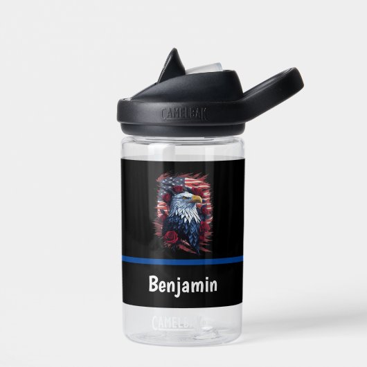 Amerikaanse Vlag Adelaar Rozen Rood Wit Blauw Waterfles (Links)