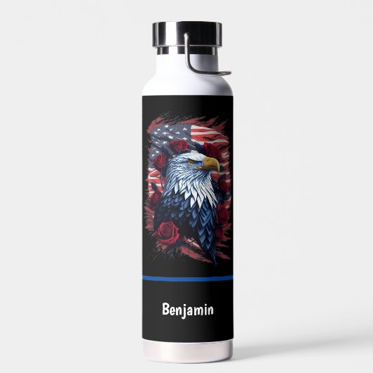Amerikaanse Vlag Adelaar Rozen Rood Wit Blauw Waterfles (Links)