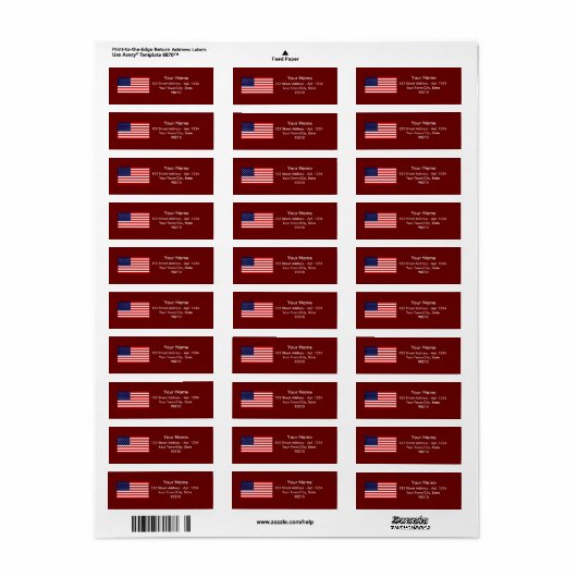 Amerikaanse vlag Adresetiketten Etiket (Full Sheet)
