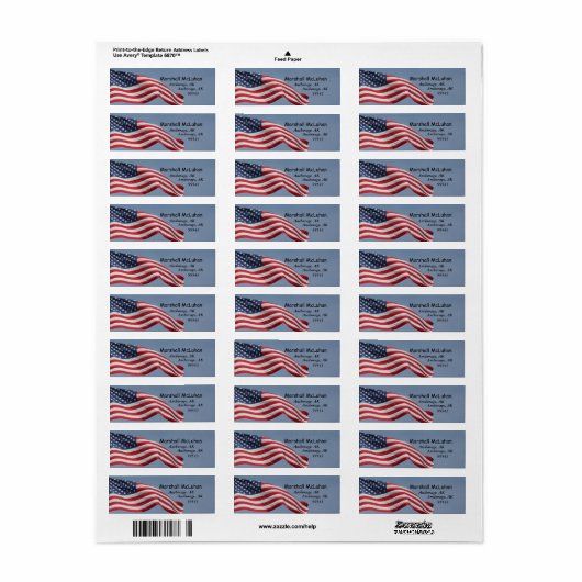 Amerikaanse vlag Adresetiketten Etiket (Full Sheet)