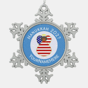 Amerikaanse vlag Afrikaanse Amerikaanse Hanukkah A Tin Sneeuwvlok Ornament
