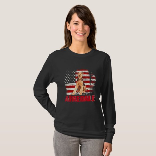  Amerikaanse vlag Airedale Dog T-shirt (Voorkant volledig)