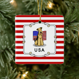 Amerikaanse vlag Airedale Terrier Dog - Cute Keramisch Ornament