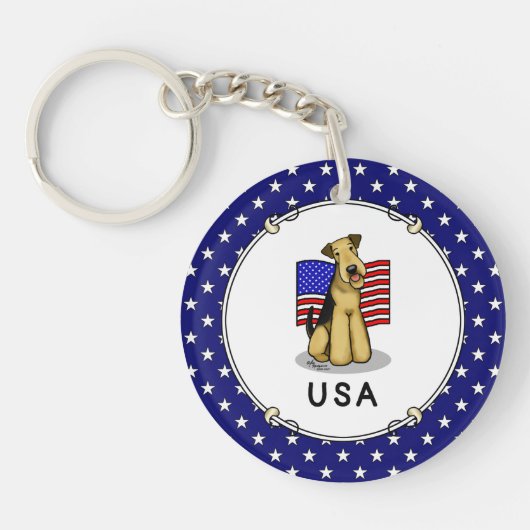 Amerikaanse vlag Airedale Terrier Dog - Cute Sleutelhanger (Voorkant)