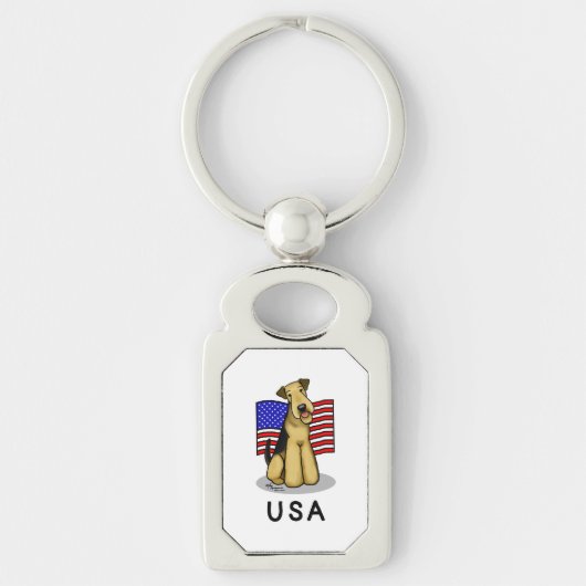 Amerikaanse vlag Airedale Terrier Dog - Cute Sleutelhanger (Voorkant)