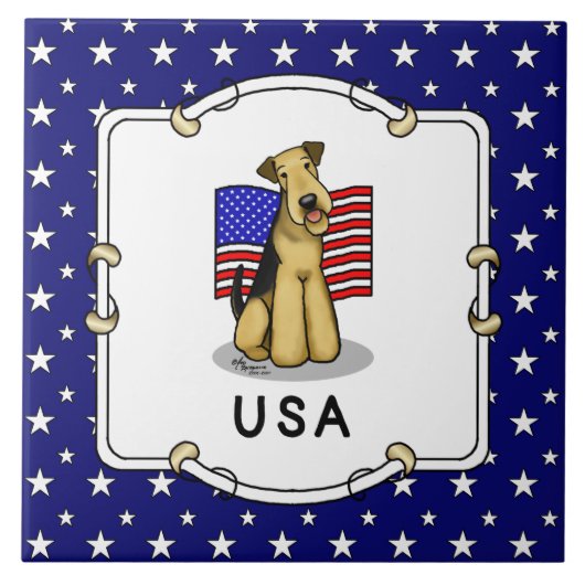 Amerikaanse vlag Airedale Terrier Dog - Cute Tegeltje (Voorkant)
