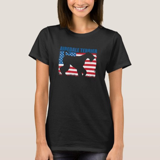 Amerikaanse Vlag Airedale Terrier T-shirt (Voorkant)