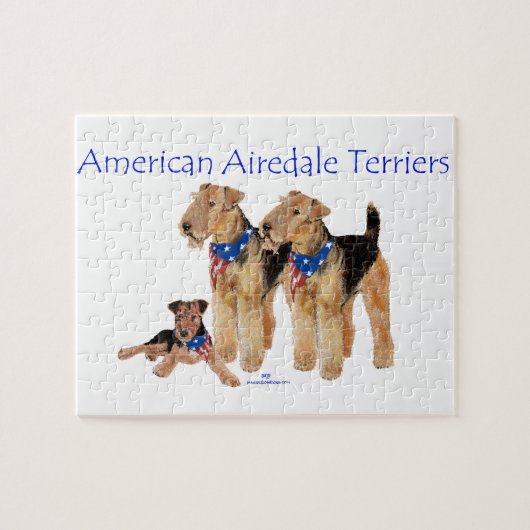 Amerikaanse vlag Airedale Terriers Legpuzzel (Horizontaal)