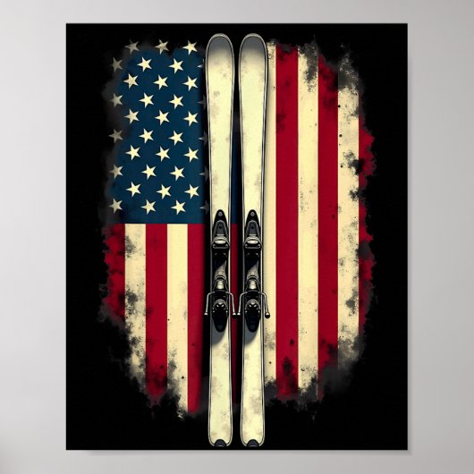 Amerikaanse Vlag Alpenski Skiër  Poster (Voorkant)