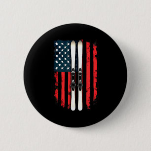 Amerikaanse vlag alpinesch skier Amerikaanse vlag Ronde Button 5,7 Cm