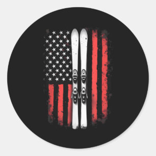 Amerikaanse vlag Alpineskiën Skiër _5 Ronde Sticker