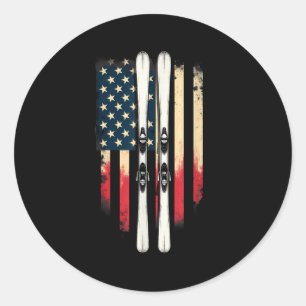 Amerikaanse vlag alpineskiër _1 ronde sticker
