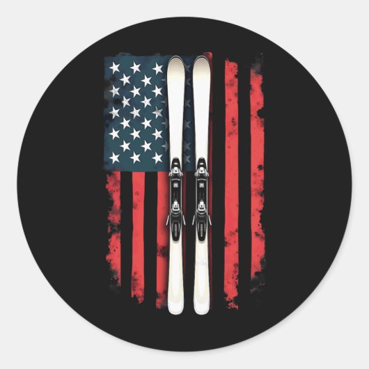 Amerikaanse vlag alpineskiër _2 ronde sticker (Voorkant)