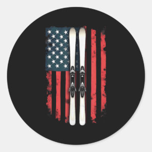 Amerikaanse vlag alpineskiër _6 ronde sticker