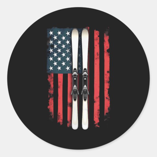 Amerikaanse vlag alpineskiër _6 ronde sticker (Voorkant)