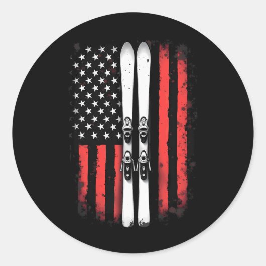 Amerikaanse vlag alpineskiër ronde sticker (Voorkant)