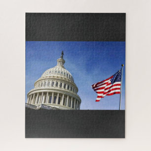 Amerikaanse vlag & Amerikaanse Capitol Patriottisc Legpuzzel