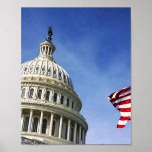 Amerikaanse vlag & Amerikaanse Capitol Patriottisc Poster