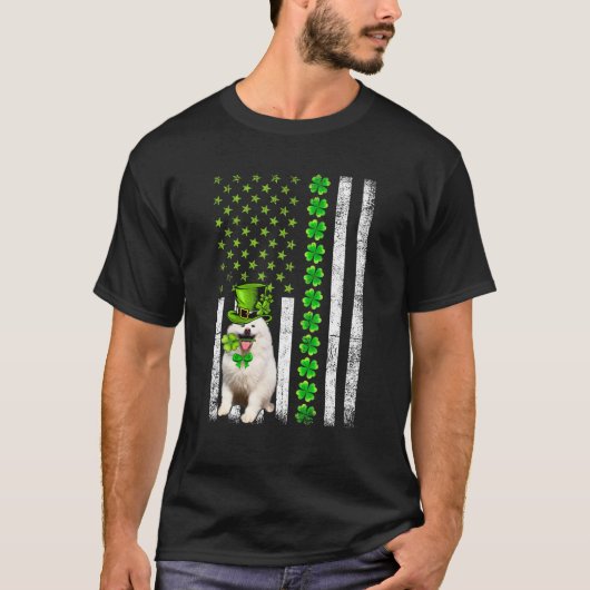 Amerikaanse vlag Amerikaanse Eskimo Dog St Patrick T-shirt (Voorkant)