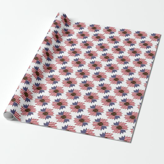 Amerikaanse vlag Amerikaanse Floral Pattern Cadeaupapier (Uitgerold)
