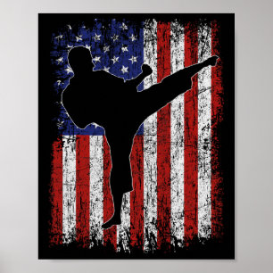 Amerikaanse vlag Amerikaanse hoge trap karate silh Poster