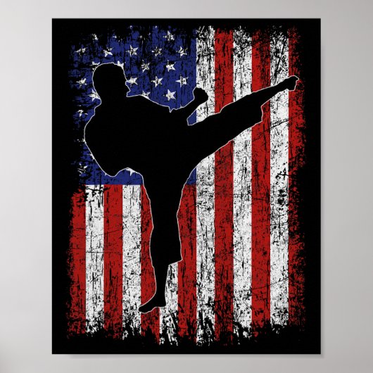 Amerikaanse vlag Amerikaanse hoge trap karate silh Poster (Voorkant)