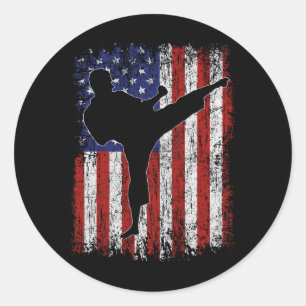 Amerikaanse vlag Amerikaanse hoge trap karate silh Ronde Sticker