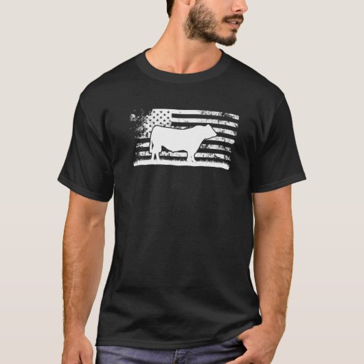 Amerikaanse vlag - Amerikaanse Koe Black Angus Ran T-shirt (Voorkant)
