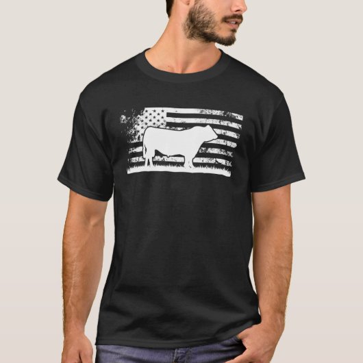 Amerikaanse vlag - Amerikaanse Koe Black Angus Ran T-shirt (Voorkant)