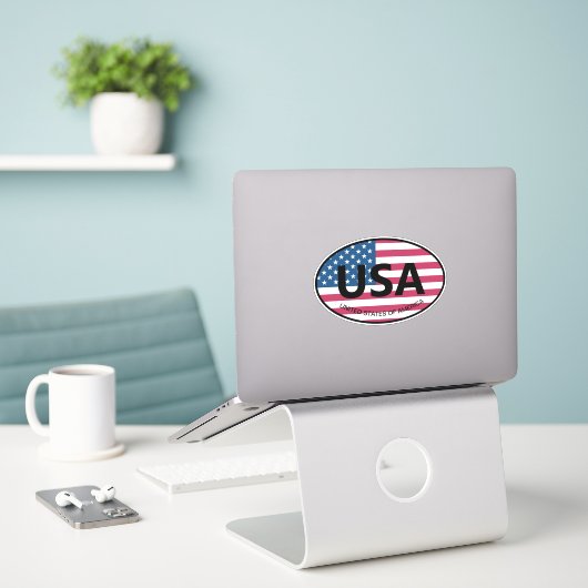 Amerikaanse vlag Amerikaanse landcode ovale vinyl  Sticker (Laptop op bureau)