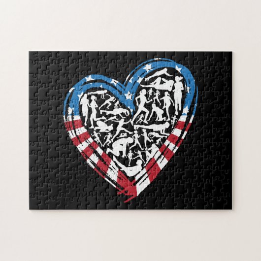 Amerikaanse vlag Amerikaanse loper - Running Heart Legpuzzel (Horizontaal)