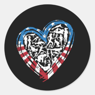 Amerikaanse vlag Amerikaanse loper - Running Heart Ronde Sticker