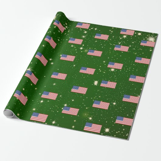 Amerikaanse vlag Amerikaanse patriottische kerst Cadeaupapier (Uitgerold)