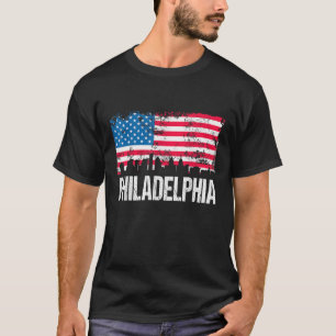 Amerikaanse vlag Amerikaanse stad Skyline Philadel T-shirt