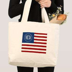 Amerikaanse vlag Amerikaanse vlag Vine Script Mono Grote Tote Bag