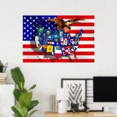 Amerikaanse vlag Amerikaanse vlaggen Amerikaanse v Poster (Thuiskantoor)