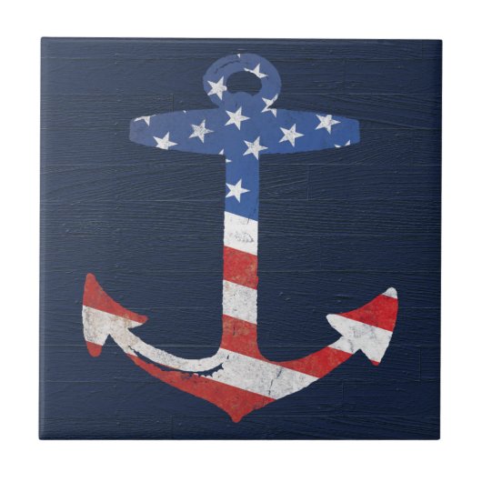  Amerikaanse vlag Anchor Nautical US Tegeltje (Voorkant)