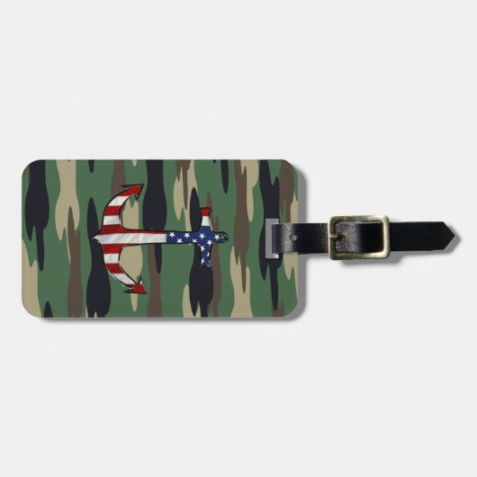 Amerikaanse vlag Anchor op Camo Bagagelabel (Voorkant horizontaal)