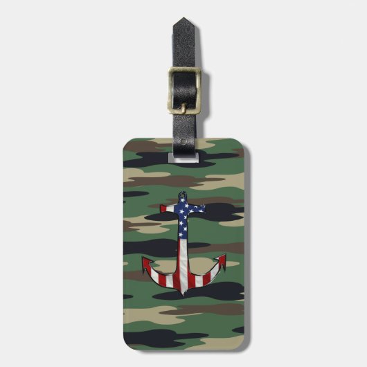 Amerikaanse vlag Anchor op Camo Bagagelabel (Voorkant verticaal)