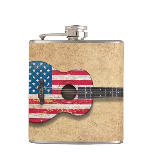 Amerikaanse vlag Aoustic Guitar Heupfles (Voorkant)