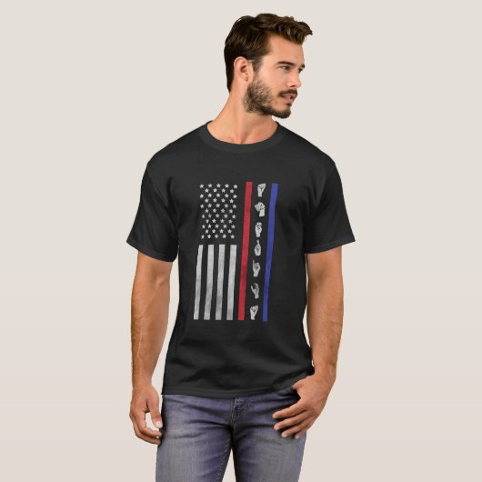 Amerikaanse vlag ASL Amerikaanse gebarentaal Ameri T-shirt (Voorkant volledig)