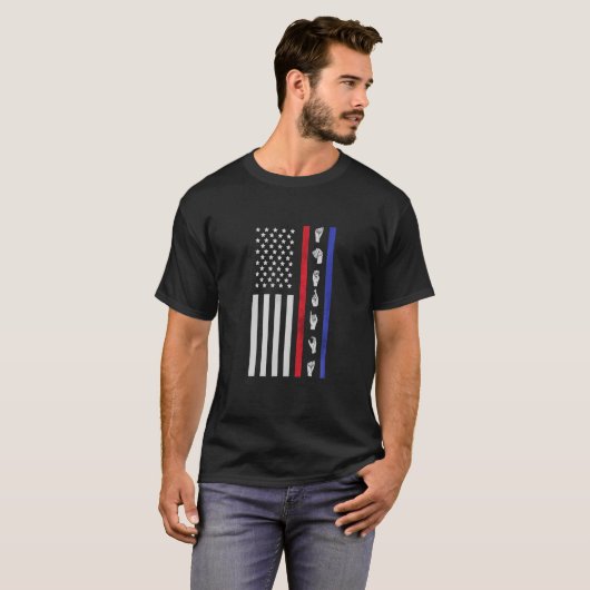 Amerikaanse vlag ASL Amerikaanse gebarentaal Ameri T-shirt (Voorkant volledig)