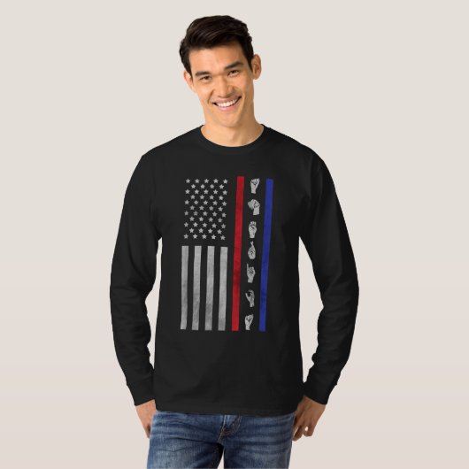Amerikaanse vlag ASL Amerikaanse gebarentaal Ameri T-shirt (Voorkant volledig)