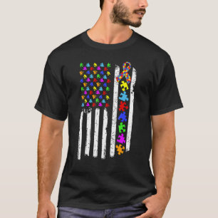 Amerikaanse vlag Autism Awareness Puzzle Piece Rib T-shirt